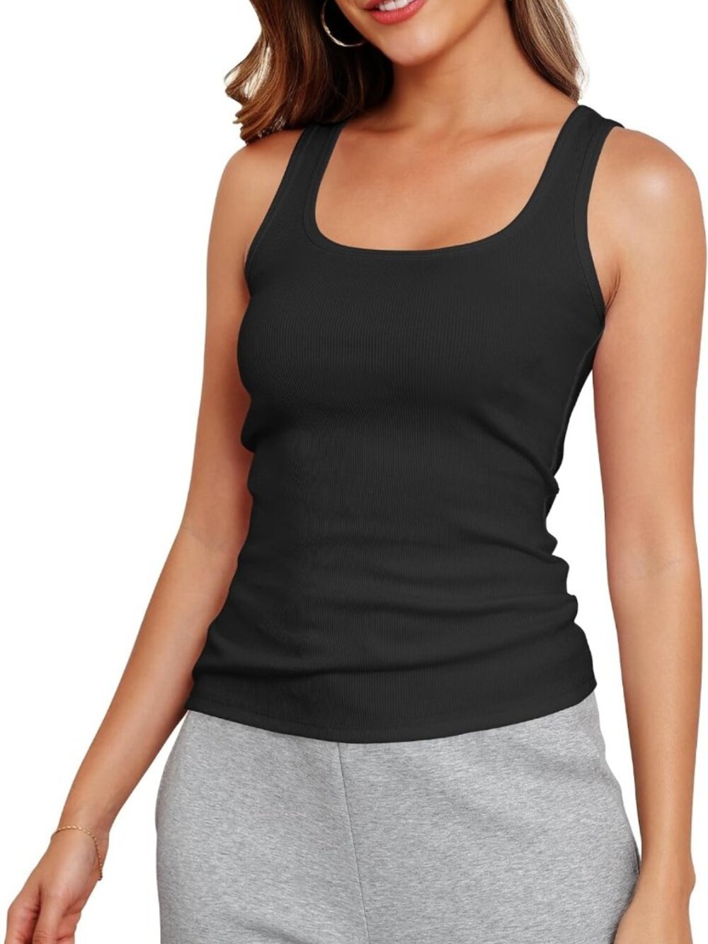 Sleeveless Ribbed Fitted Scoop Neck Racerback Tank Top - Basic Essential for